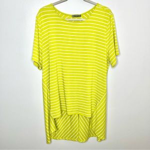 Chalet Et CeCi Top XL Green White Striped Short Sleeve Lagenlook Tunic